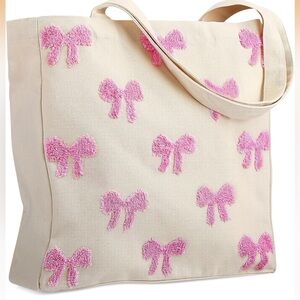 🎀Embroidered Pink Bow Canvas Tote Bag